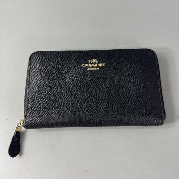 Coach Crossgrain Leather Medium Zip Around Wallet, Black - Picture 1 of 13